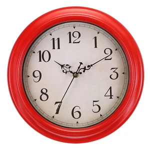 12" Pared Reloj Batería Operado Sin Tictac Redondo Pared Relojes Rojo Amarillo - Imagen 1 de 6