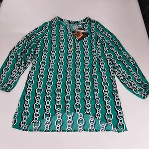 IMAN Tunika Damen M Jade GLOBAL CHIC V Luxus Resort V-Ausschnitt Web Top Neu - Bild 1 von 11