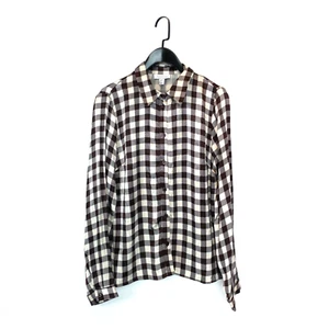 TOPSHOP Gingham Satin Shirt Brown and White - Size 10 - Picture 1 of 9