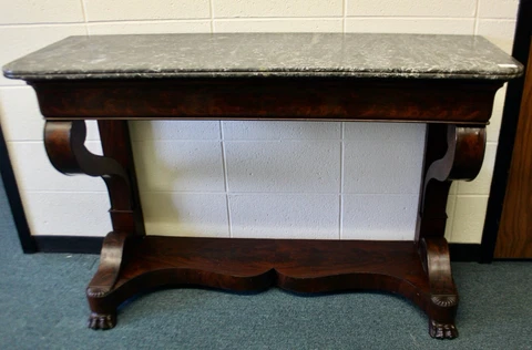 Antique Console Table from France c1840 Flame Grain Mahogany Cover