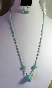 Soothing Amazonite Floral Pendant Necklace & Earrings - Picture 1 of 5