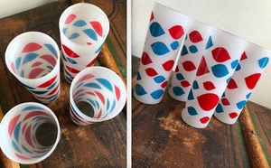 LOT 50s MIDCENTURY 4 VTG HIGHBALL FROSTED PAINTED WHITE RED BLUE GLASSES EUC - Picture 1 of 9