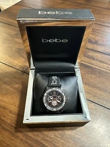 bebe Watch Woman’s Crystal Accent Copper Numbers Soft Black Leather Type Band - Picture 1 of 14