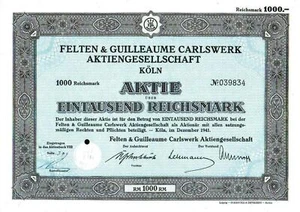 Lot 100 X Felten & Guilleaume Carlswerke Aktiengesellschaft 1941 1000 RM - Bild 1 von 1