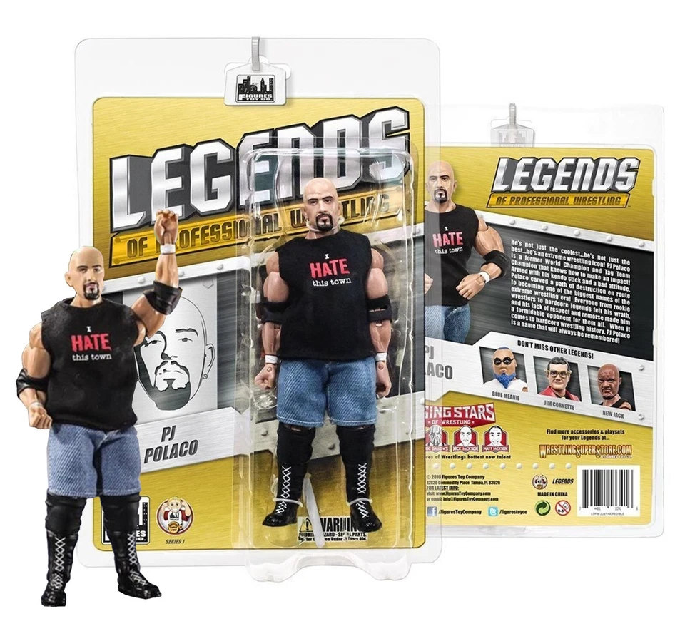 Figura Legends of Professional Wrestling PJ Polaco 7 pulgadas como nueva en paquete Foto 1 de 1