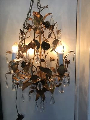Italian Gold Gilt Roses Leaf Chandelier Mid Century - Image 1 of 4