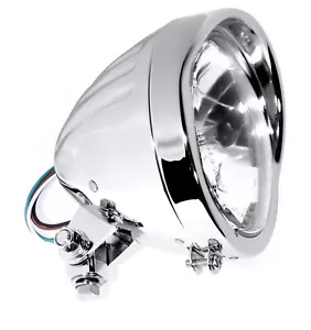 5-3/4 Chrom H4 Scheinwerfer Custom Grooved Klarglas Indian Style für Harley - Bild 1 von 4
