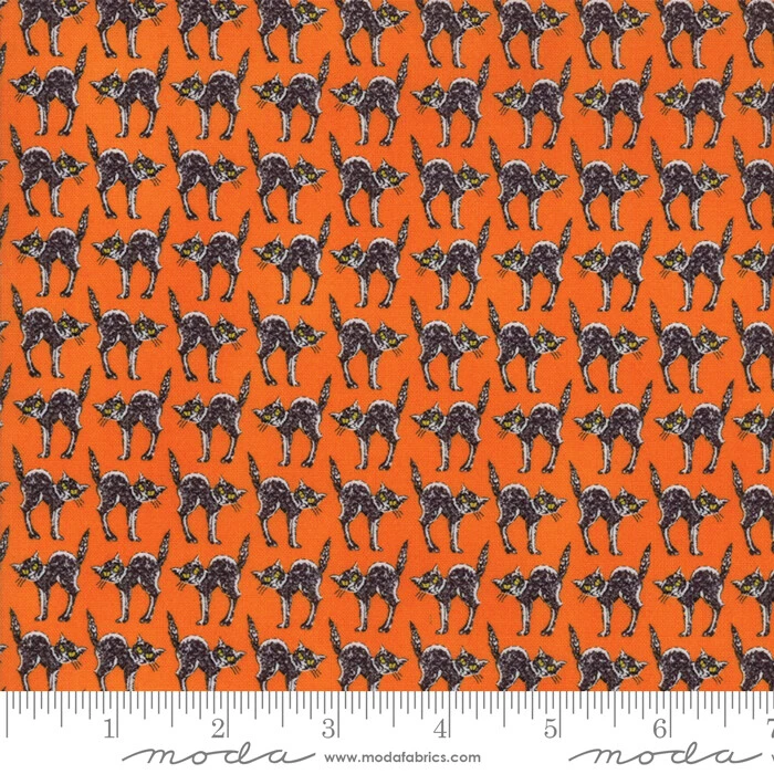 Bewitching Pumpkin 19844 13 Deb Strain Moda Black Cats Orange fabric ~BTY - Image 1 of 1