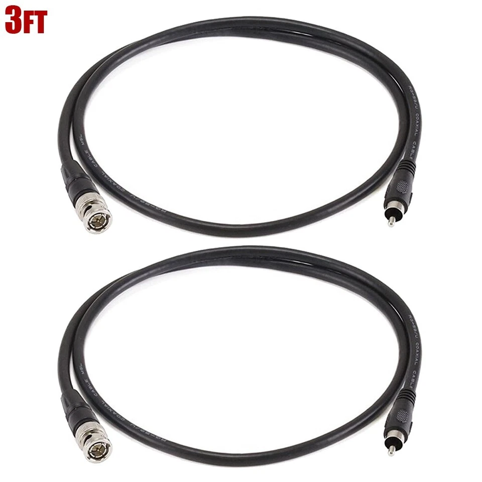 2x 3FT BNC Male to RCA Male RG59U 75ohm Coaxial Audio Video Cable CCTV Camera - Image 1 of 1