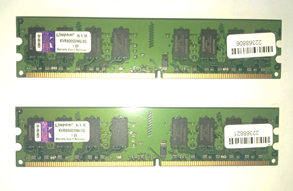2X Memoria RAM DDR2 2GB Kingston KVR800D2N6/2G 99U5316-072.A00LF 4GB - Immagine 1 di 1