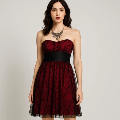 Ruby Rox Sheer Strapless Tulle Overlay Midi Dress Fairy Whimsigoth Sz 9 - Image 1 of 4