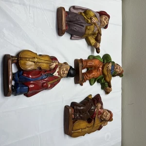 Chalkware Wall Art - 4 PIECES - Musicians - Hand Painted - Vintage Wall Decor - Picture 1 of 10