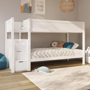 Bunk Bed with Stairs and Storage in White - Jaycee JAY001 - Picture 1 of 6