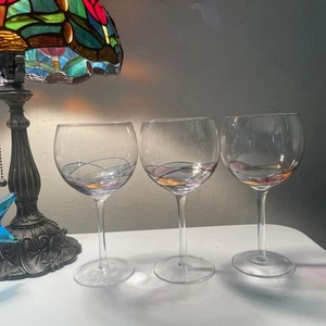 Elegant Set of 3 ARTLAND HELIOS Stained Glass Style Mosaic Wine Glasses - Picture 1 of 5