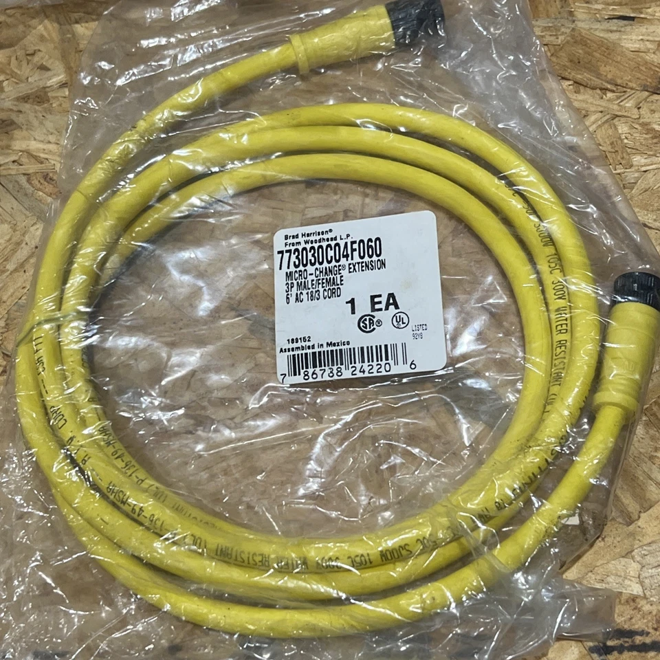 🔥Brad Harrison 773030C04F060 Micro-Change 3P M/F 6' AC 18/3 Cord, New🇺🇸 - Image 1 of 4