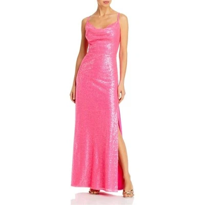 Vestido Aqua Formal Mujer Talla M Rosa Lentejuelas Capucha Cuello Hasta el Suelo Abertura Lateral Foto 1 de 3