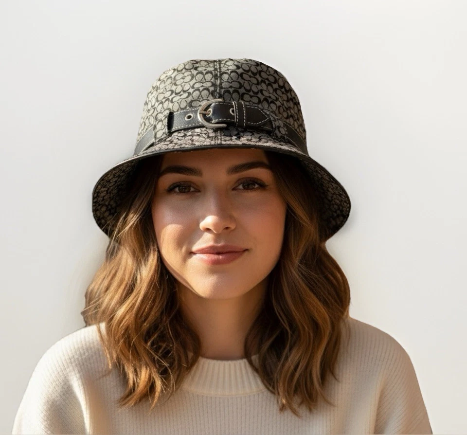 Sombrero Cubo Coach De Colección Negro y Gris Firma Y2K, Mediano/Grande, Preppy Informal Foto 1 de 4