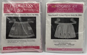 Lotto 2 Grembiuli Hostess Vintage Progress Creation Stampati Kit Ricamo Ago Arte - Foto 1 di 4