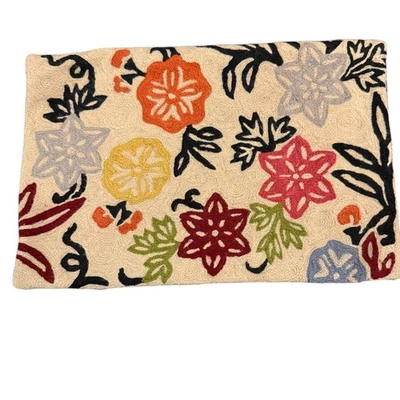 Crate & Barrell Vintage Garden Wool Embroidered Floral Throw Accent Pillow Cover - Image 1 of 4