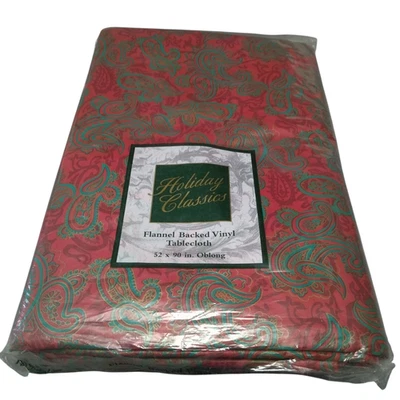 Holiday Classics Christmas Flannel Back Vinyl Tablecloth 52 x 90 Oblong Vintage - Image 1 of 4