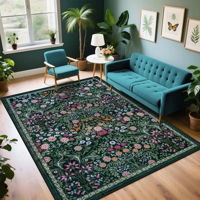 Area Rug Living Room Rugs: Floral 5x7 Washable Rug Vintage Soft Boho Non-Slip... - Image 1 of 4
