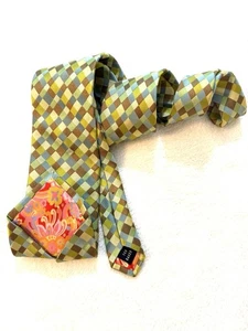 Ted Baker London Tie Green Diagonal Squares Pink Contrast EUC - Picture 1 of 9