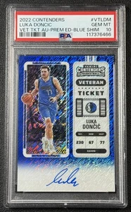 LUKA DONCIC PSA 10 2022 PANINI CONTENDERS PREMIUM BLUE SHIMMER FOTL AUTO 14/21 - Picture 1 of 2