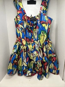 NEW VANESSA MOONEY 100% silk "Elisabeth" Multicolor Mini Romper Dress M $225 NWT - Picture 1 of 22