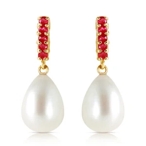 8.4 Carat 14k Solid Yellow Gold Ruby Earrings Dangling Briolette Pearl - Picture 1 of 5