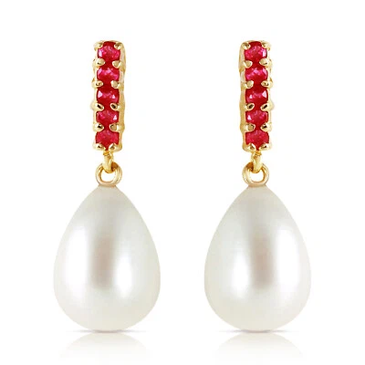 8.4 Carat 14k Solid Yellow Gold Ruby Earrings Dangling Briolette Pearl - Image 1 of 4