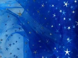 ORGANZA Stoff in ROYAL BLAU Sterne RELIEF Sternenhimmel Meterware Stoffe - Bild 1 von 1