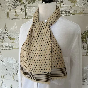 Vintage JAEGER Cream LONG SILK SCARF Decorative Patterned Fringed Edge 46 x 8” - Picture 1 of 5