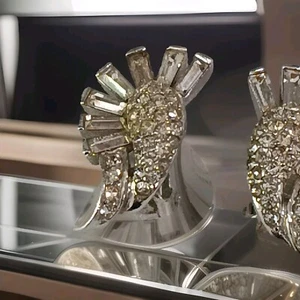 Boucher Earrings Clear Baguette Rhinestone Pave Vintage Signed 2823 & Mark - Picture 1 of 9