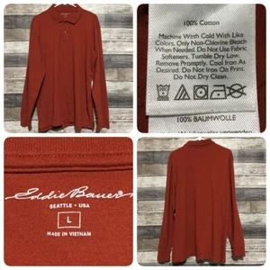 Eddie Bauer Long Sleeve Polo Shirt Men’s L Orange Red Soft Cotton Casual (A7) - Picture 1 of 8