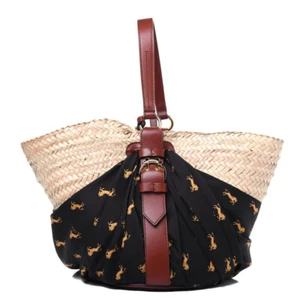 CHLOE Raffia Calfskin Horse-Print Panier Basket Bag - Picture 1 of 12