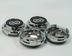 4x68mm Enkei Black Silver Decals Wheel Center Caps Emblems Rim Caps Hubcaps
