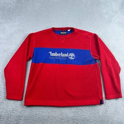 Vintage Timberland Fleece Sweater Mens M Color block Crewneck Red 90s - Image 1 of 4