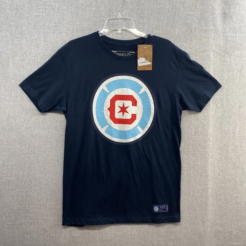 NEW Chicago Fire FC Shirt MLS Mens Medium Blue Navy Short Sleeve Mitchell Ness Cover