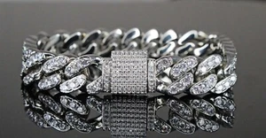 10 mm Cuban Miami Lab Simulado Diamante VVS1 Acabado en Oro Blanco 14k - Imagen 1 de 12