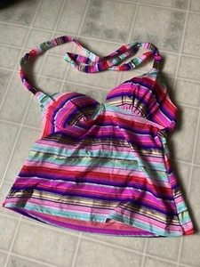 Victoria's Secret Tankini Halter Plunge Push Up & Bottoms Multicolor Stripe - Picture 1 of 8