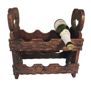 MCM Spanish Revival 6 Bottle Wood Wine Rack Rustic Spain Gothic Medieval Vintage - Picture 1 of 9