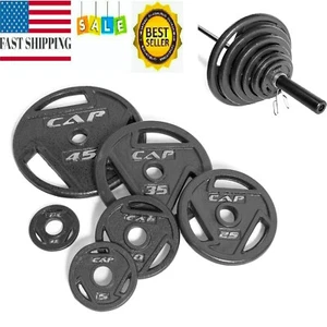 2 In Grip Cast Iron Olympic Weight Plates Barbell Plates 5 10 25 35 45 lb Lot US - Picture 1 of 9