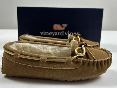 NEW VINEYARD VINES Size 5 Girl's Slippers Moccasin Tan Holiday 100% Suede $58 - Image 1 of 4