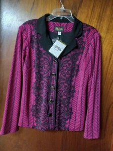 Bob Mackie XS WEARABLE ART. JACKET 🧥. HOT PINK WITH BLACK TRIM. BUTTON UP - Picture 1 of 5