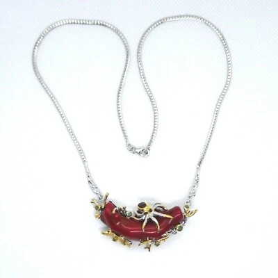 Koralle Saphir Rubin Smaragd Collier 925 Silber 585 Bicolor vergoldet 49 cm - Bild 1 von 4