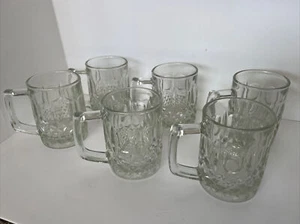 Set of 6 vintage KIM Clear Pressed Glass Coffee Cups Mugs Made In Indonesia - Picture 1 of 8