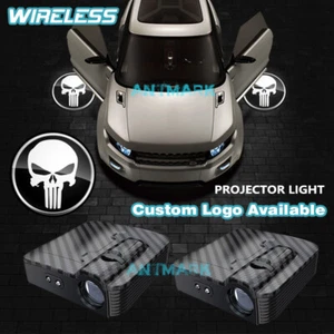 White Punisher Skull Symbol Wireless Car Door Projector LED Ghost Shadow Light - Picture 1 of 9