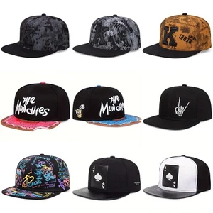 Baseball Cap Snapback Flat Peak Men Women Hip Hop Rap Sport Hat UK - Picture 1 of 14