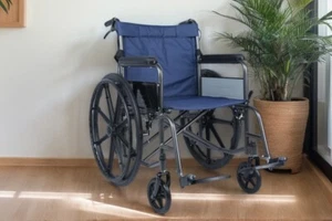 24'' Wheelchair Manual WheelChair Portable Foldable for Elderly & Disabled Blue - Picture 1 of 16