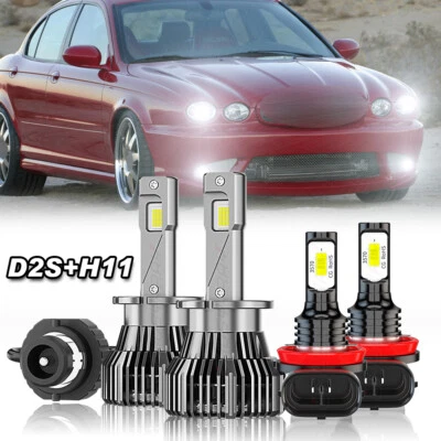 For 2004-2008 Jaguar X-Type 4x D2S led Xenon Headlight H11 LED Fog Light Bulbs - Image 1 of 4
